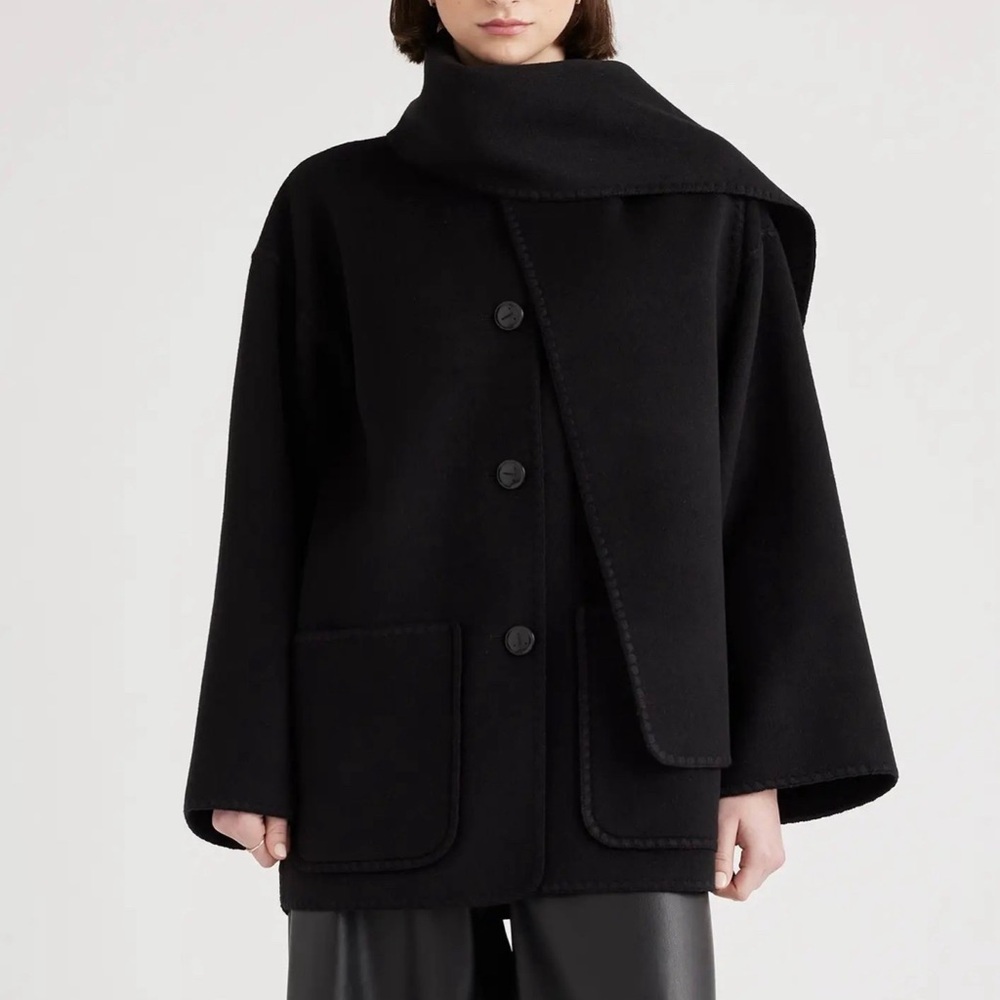 Quince Double-Faced Merino Wool Scarf Coat Black